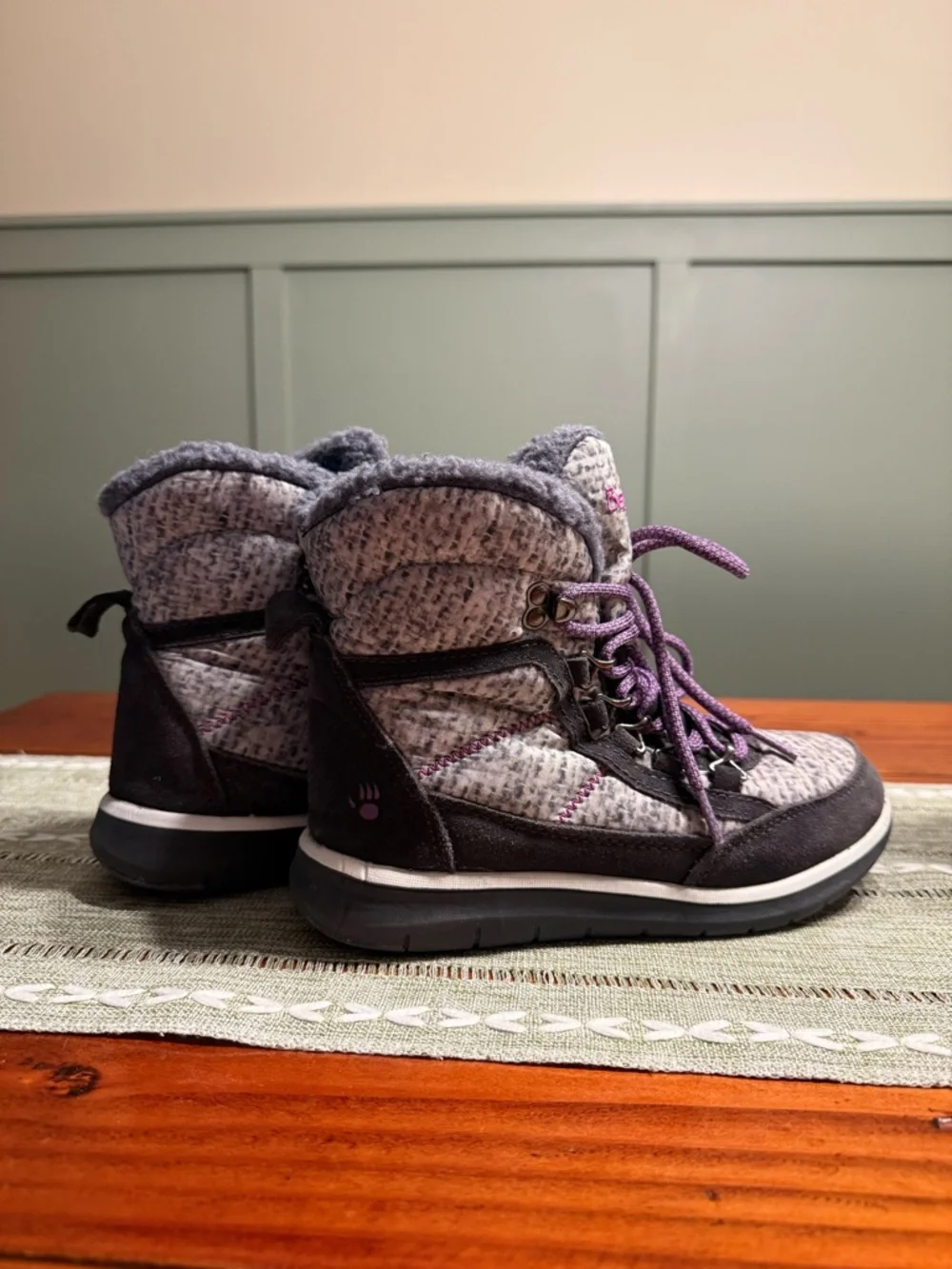 BearPaw Women's Ruby Charcoal Gray & Purple Winter Snow Rain Lace-up Boots - 5 - Picture 3 of 6